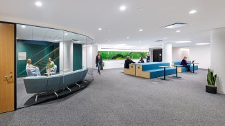 A common area at GCAD with a biophilic background